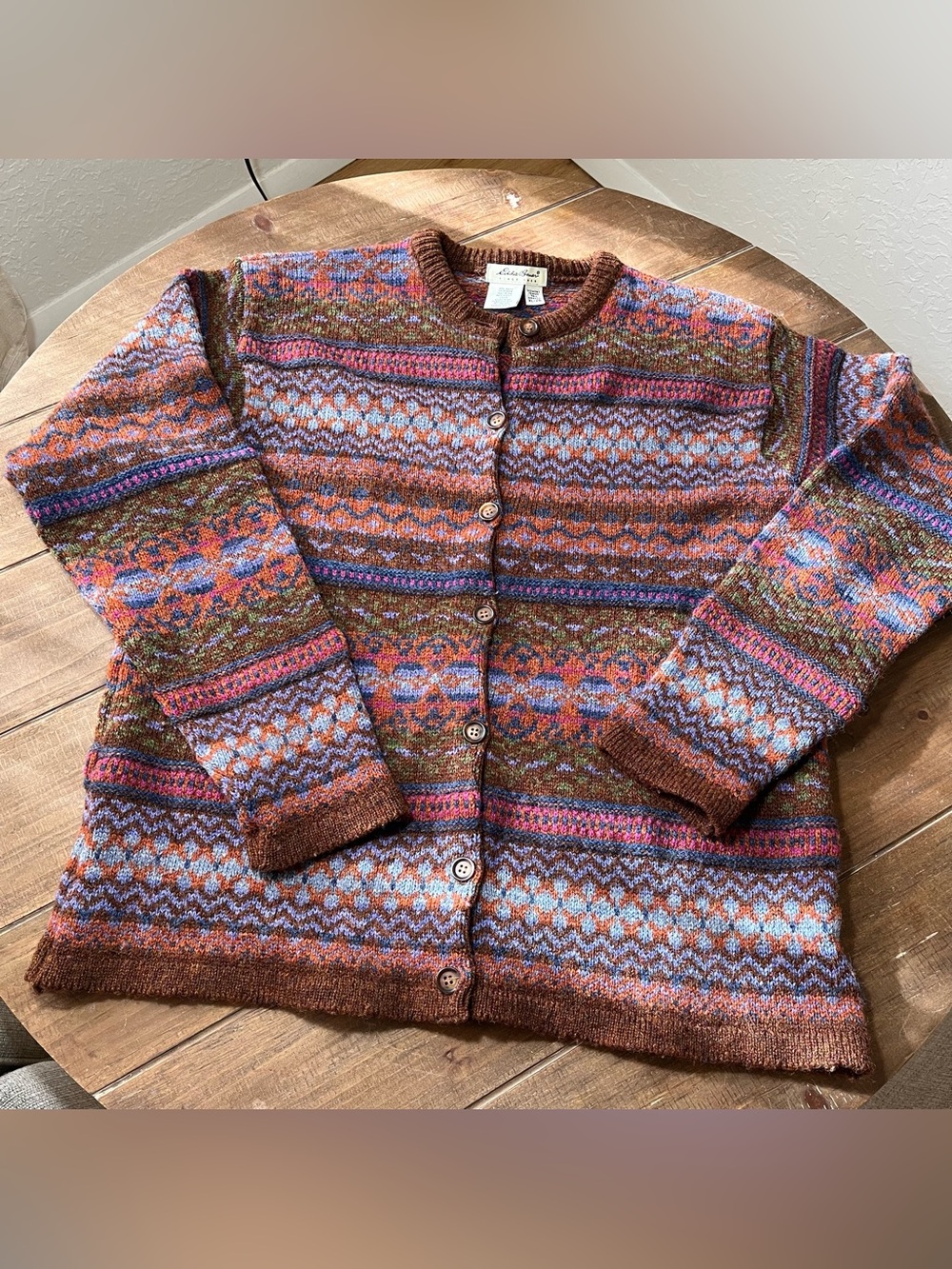 Eddie Bauer Women’s Wool Multicolor Fair Isle Cardigan Size XL